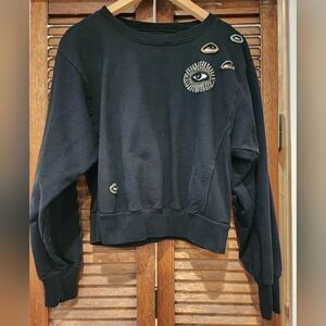 7 For All Mankind Crop Black Sweater with Eye Embroidery